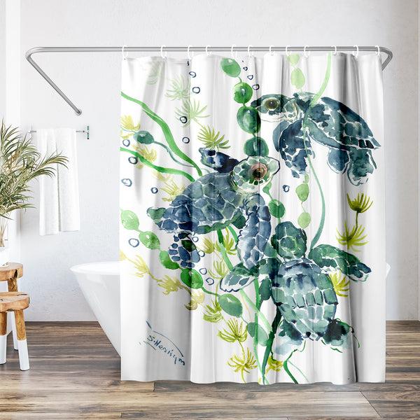 americanflat 71x74 Sea Turtle Shower Curtain with 12 Metal Grommets | Green – Americanflat