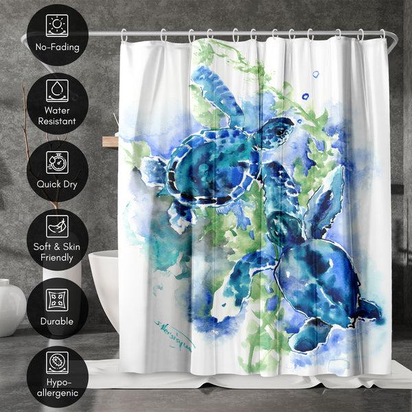Americanflat 71x74 Sea Turtle Shower Curtain With 12 Metal Grommets | Blue – Americanflat