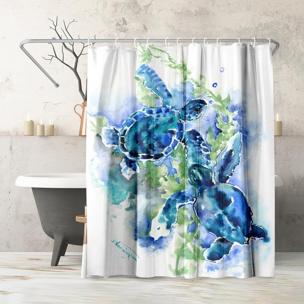 americanflat 71x74 Sea Turtle Shower Curtain with 12 Metal Grommets | Blue – Americanflat