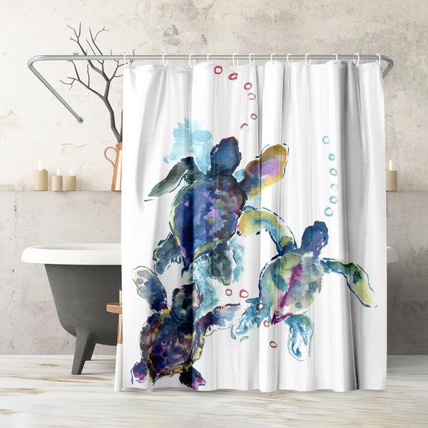 americanflat 71x74 Sea Turtle Shower Curtain with 12 Metal Grommets – Americanflat White