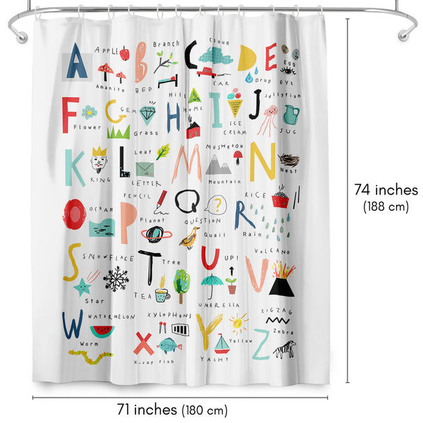Americanflat 71x74 Shower Curtain With 12 Metal Grommets | Hand Drawn Alphabet – Americanflat