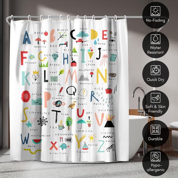 Americanflat 71x74 Shower Curtain With 12 Metal Grommets | Hand Drawn Alphabet – Americanflat