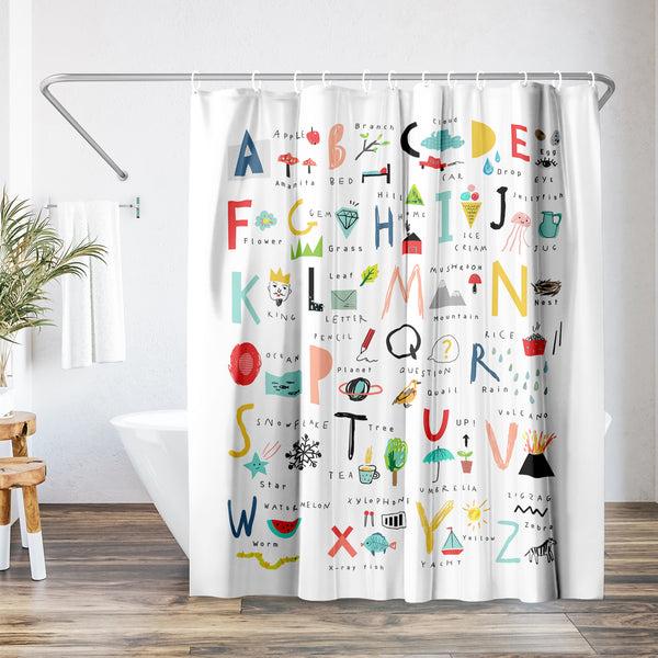 americanflat 71x74 Shower Curtain with 12 Metal Grommets | Hand Drawn Alphabet – Americanflat