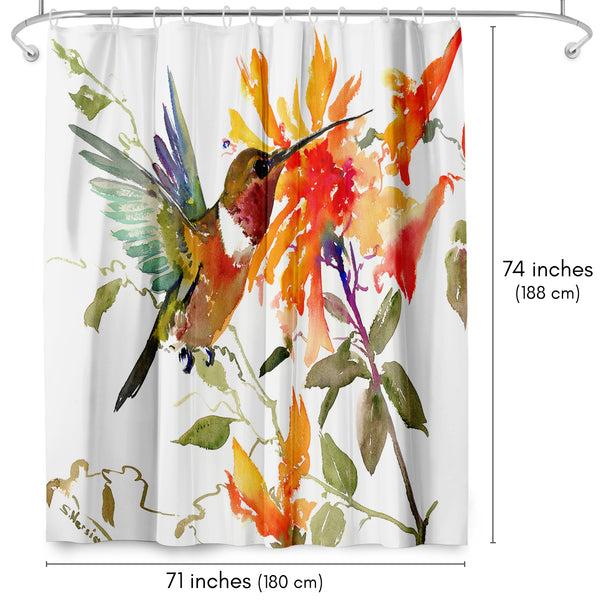 Americanflat 71x74 Shower Curtain With 12 Metal Grommets | Hummingbird And Orange F – Americanflat