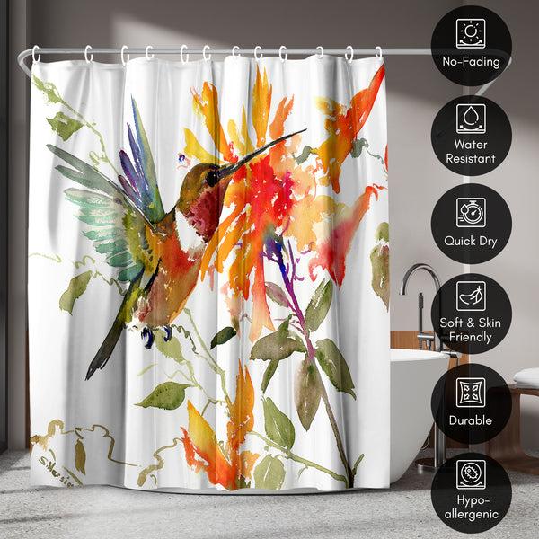 Americanflat 71x74 Shower Curtain With 12 Metal Grommets | Hummingbird And Orange F – Americanflat