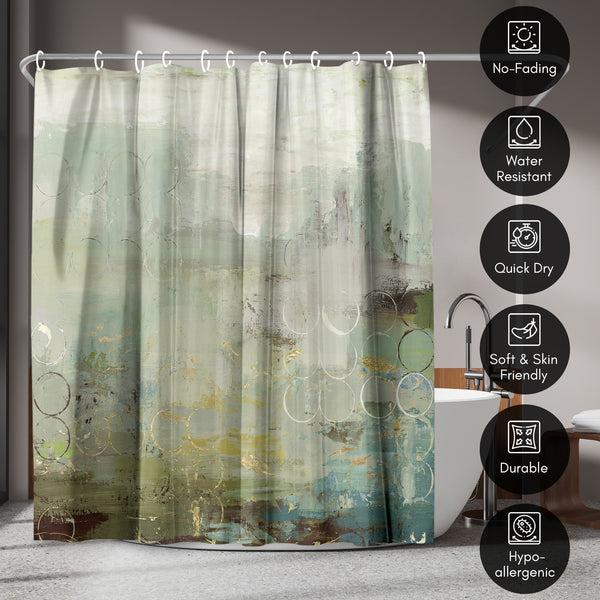 Americanflat 71x74 Shower Curtain With 12 Metal Grommets | Muted Green And Gold Acc – Americanflat