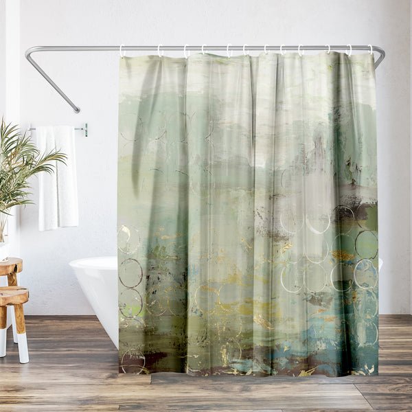 americanflat 71x74 Shower Curtain with 12 Metal Grommets | Muted Green and Gold Acc – Americanflat
