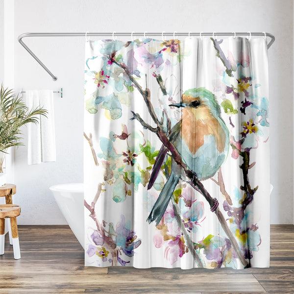 americanflat 71x74 Shower Curtain with 12 Metal Grommets | Robin and Apricot Tree – Americanflat