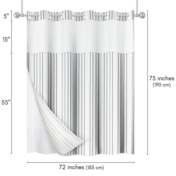 Americanflat 72x75 Hookless Shower Curtain With Sheer Panel Snap-In Liner And Gro – Americanflat