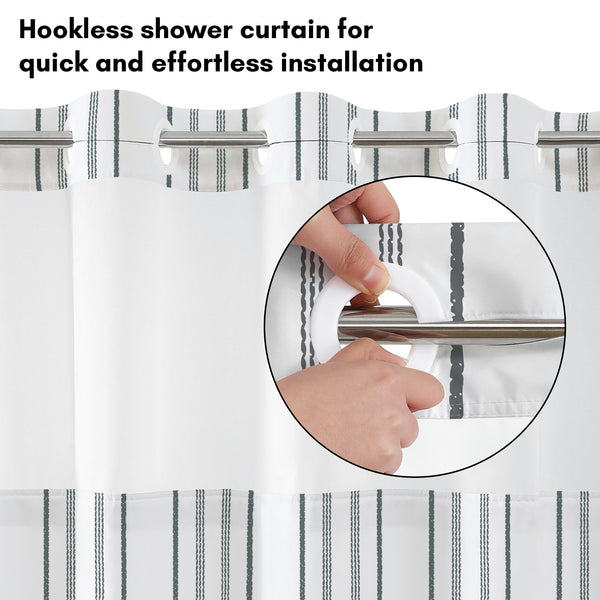 Americanflat 72x75 Hookless Shower Curtain With Sheer Panel Snap-In Liner And Gro – Americanflat