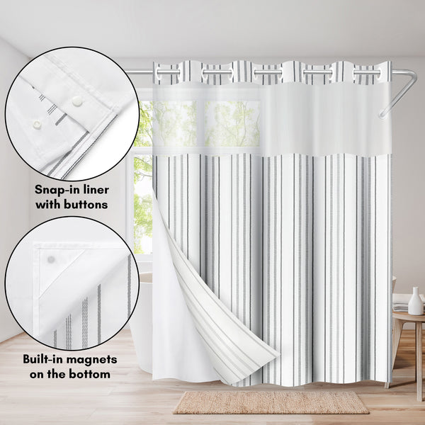 Americanflat 72x75 Hookless Shower Curtain With Sheer Panel Snap-In Liner And Gro – Americanflat