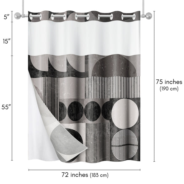 Americanflat 72x75 Hookless Shower Curtain With Sheer Panel Snap-In Liner And Gro – Americanflat Black & White