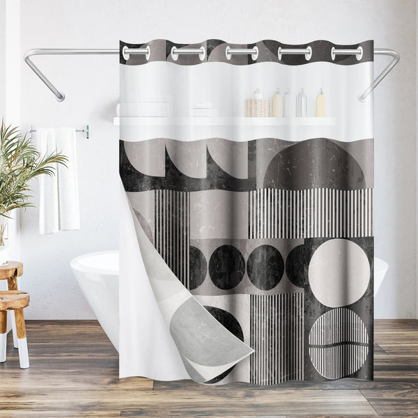 americanflat 72x75 Hookless Shower Curtain with Sheer Panel Snap-In Liner and Gro – Americanflat Black & White