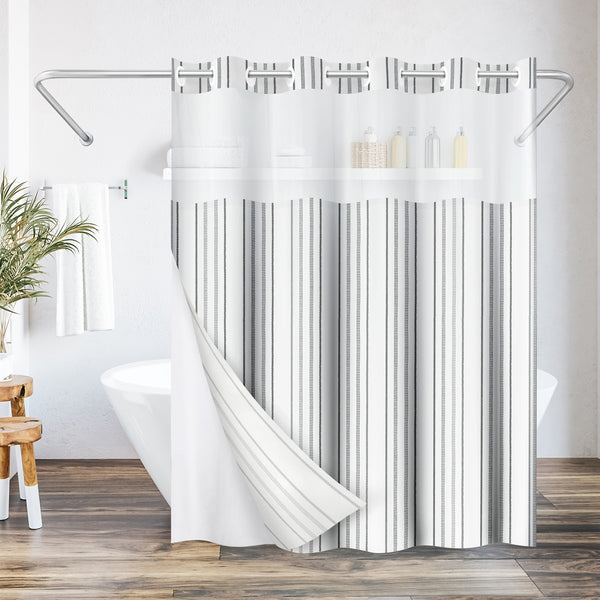 americanflat 72x75 Hookless Shower Curtain with Sheer Panel Snap-In Liner and Gro – Americanflat