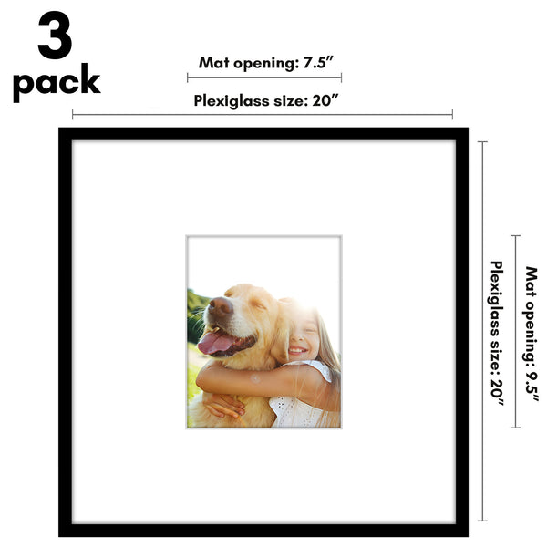 Americanflat Americanflat 20x20 Picture Frame With Mat | Set Of 3 | Black Slim Mold Black