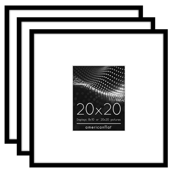 americanflat Americanflat 20x20 Picture Frame with Mat | Set of 3 | Black Slim Mold Black