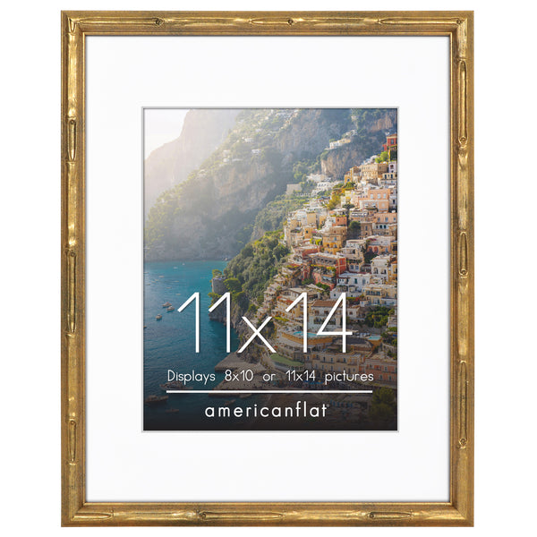 Americanflat Americanflat 8x10 Picture Frame With Mat | Faux Bamboo Molding | Shatt Gold