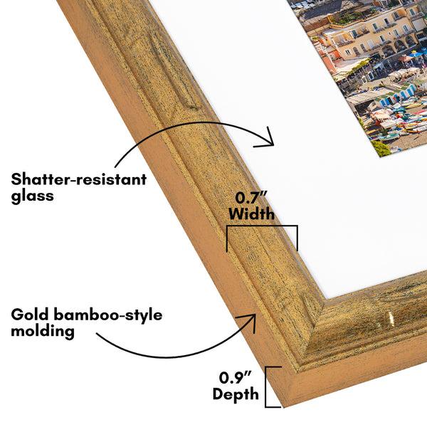 Americanflat Americanflat 8x10 Picture Frame With Mat | Faux Bamboo Molding | Shatt Gold