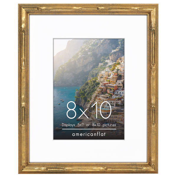 americanflat Americanflat 8x10 Picture Frame with Mat | Faux Bamboo Molding | Shatt Gold