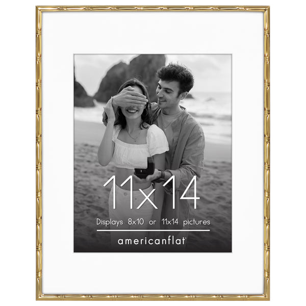Americanflat Americanflat Picture Frame With Mat | Bamboo-Style Molding | Shatter-R Silver
