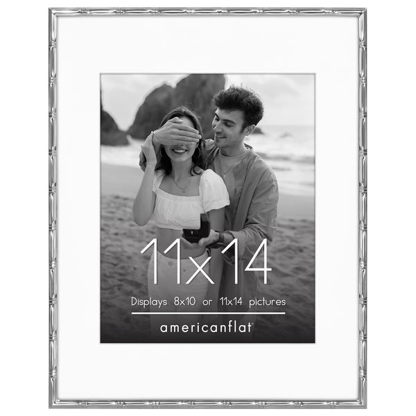 Americanflat Americanflat Picture Frame With Mat | Bamboo-Style Molding | Shatter-R Silver