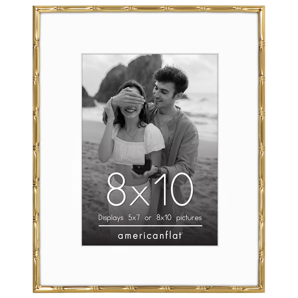 Americanflat Americanflat Picture Frame With Mat | Bamboo-Style Molding | Shatter-R Silver