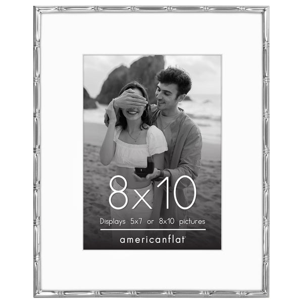 americanflat Americanflat Picture Frame with Mat | Bamboo-Style Molding | Shatter-R Silver