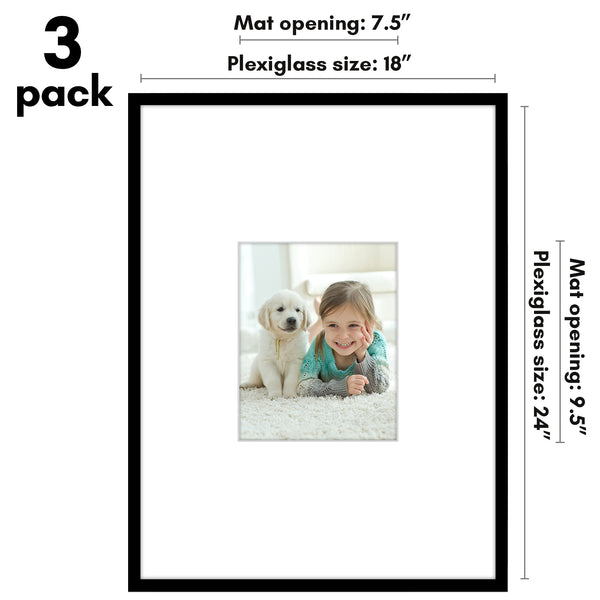 Americanflat Americanflat Picture Frame With Mat | Set Of 3 | Slim Molding Black