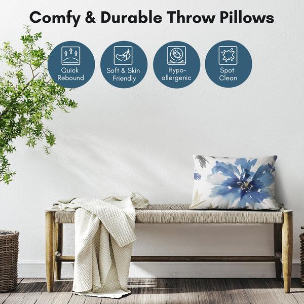 Americanflat Throw Pillow With Sewn-In Insert | Floral Design – Americanflat White And Indigo