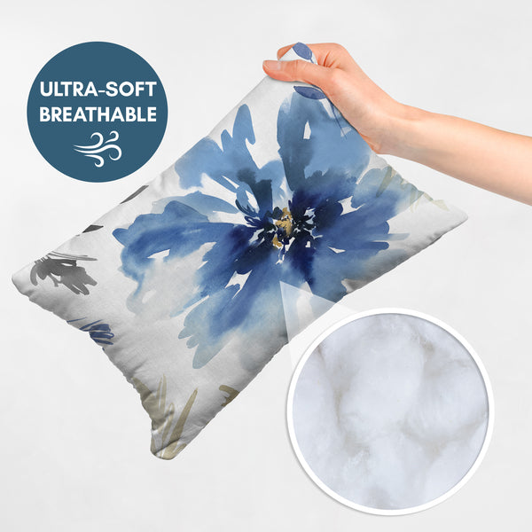 Americanflat Throw Pillow With Sewn-In Insert | Floral Design – Americanflat White And Indigo