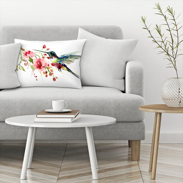 Americanflat Throw Pillow With Sewn-In Insert | Hummingbird And Flowers Design – Americanflat