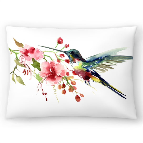 americanflat Throw Pillow with Sewn-In Insert | Hummingbird and Flowers Design – Americanflat