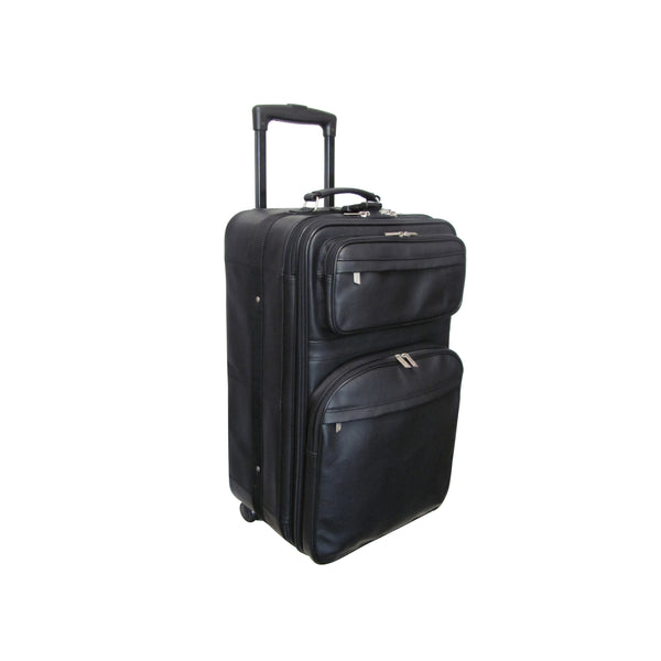 Amerileather Amerileather Black Leather 26" Expendable Suitcase With Wheels (#89-0)