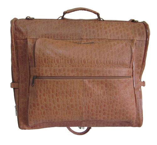 amerileather Amerileather Brown Leather Croco-Print Garment Bag (#2435-1)