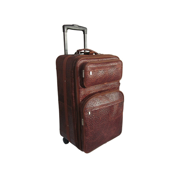 amerileather Amerileather Brown Ostrich Print Leather 26" Expandable Suitcase with Wheels (#89-6)