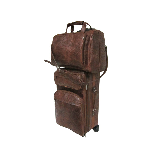 Amerileather Amerileather Brown Ostrich Print Leather Two Piece Set Traveler (#8002-6)