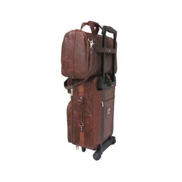 Amerileather Amerileather Brown Ostrich Print Leather Two Piece Set Traveler (#8002-6)