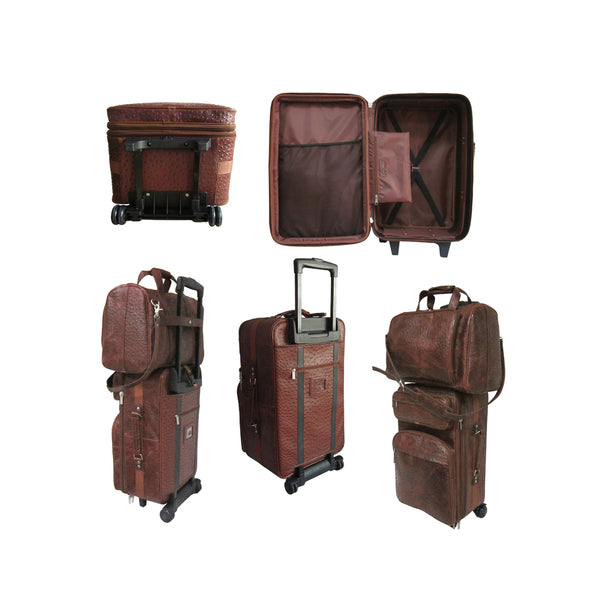Amerileather Amerileather Brown Ostrich Print Leather Two Piece Set Traveler (#8002-6)