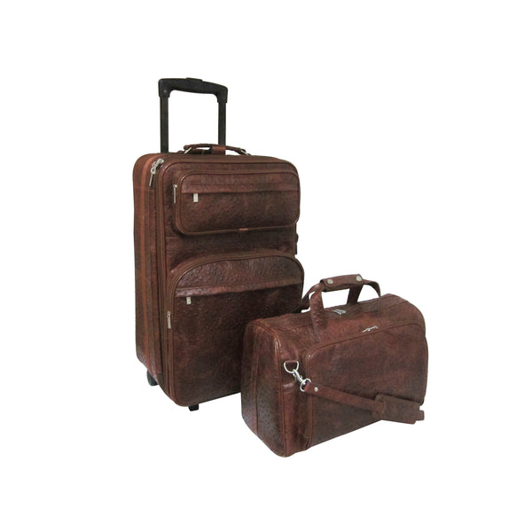 amerileather Amerileather Brown Ostrich Print Leather Two Piece Set Traveler (#8002-6)