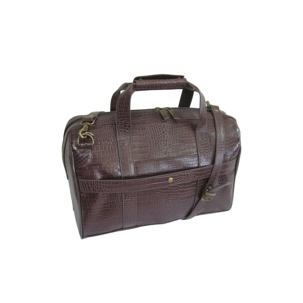 Amerileather Amerileather Dark Brown Croco-Print 16-inch Leather Carry On Weekend Duffel (#2117-4)