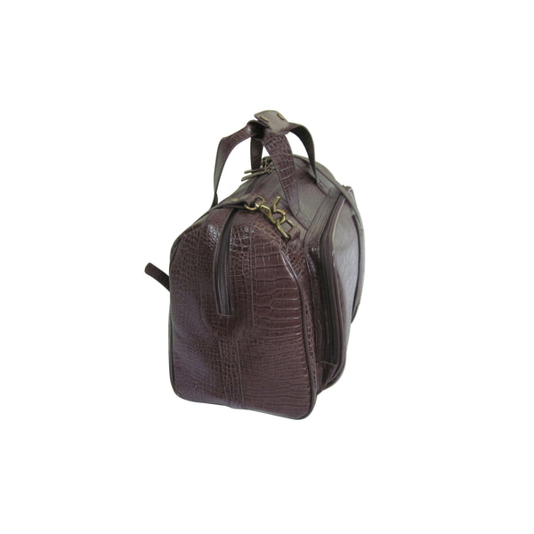 Amerileather Amerileather Dark Brown Croco-Print 16-inch Leather Carry On Weekend Duffel (#2117-4)
