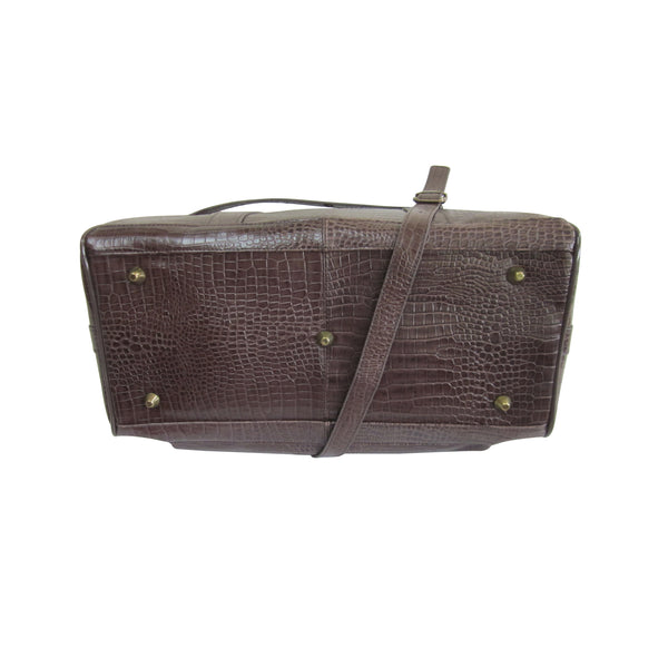 Amerileather Amerileather Dark Brown Croco-Print 16-inch Leather Carry On Weekend Duffel (#2117-4)
