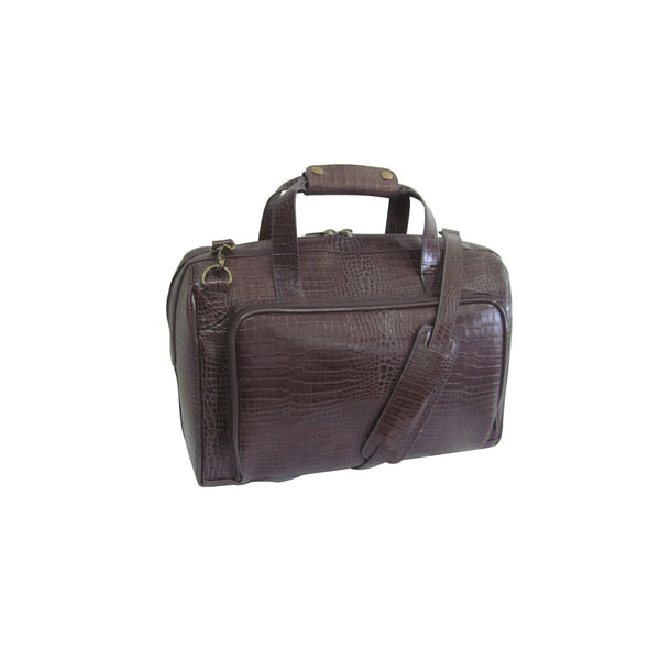 amerileather Amerileather Dark Brown Croco-Print 16-inch Leather Carry on Weekend Duffel (#2117-4)
