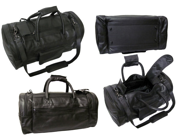 Amerileather Black Leather 20-inch Dual Zippered Duffel (#3704-9)
