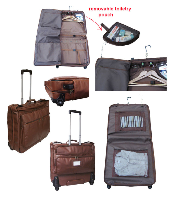 Amerileather Brown Wheeled Leather Garment Bag (#2482-2)