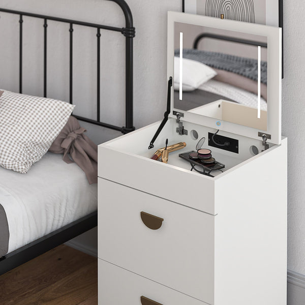 Ameriwood Home Ameriwood Home 3-in-1 Vanity Set Makeup Storage Desk & Stool Mirror W/ LED Lights & USB Charging Station