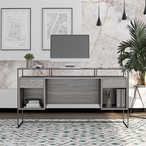 Ameriwood Home Ameriwood Home Camley Modern Desk With Fluted Glass Top 2 Drawers And Storage