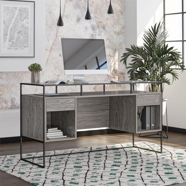 Ameriwood Home Ameriwood Home Camley Modern Desk With Fluted Glass Top 2 Drawers And Storage