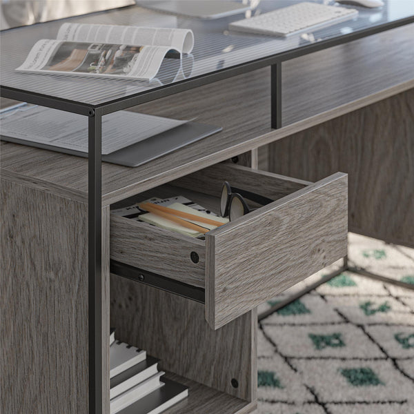 Ameriwood Home Ameriwood Home Camley Modern Desk With Fluted Glass Top 2 Drawers And Storage