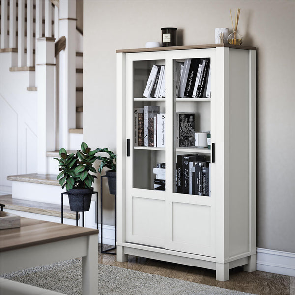 Ameriwood Home Ameriwood Home Chapel Hill Rustic Farmhouse Bookcase Cabinet With Sliding Glass Doors